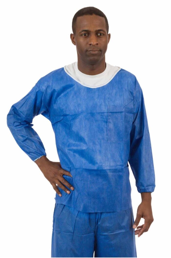 Soft Scrubs™, Denim Blue SMS Soft Scrub Long Sleeve Shirt, Round Hemmed Neck, Elastic Wrist, Left Chest Pocket