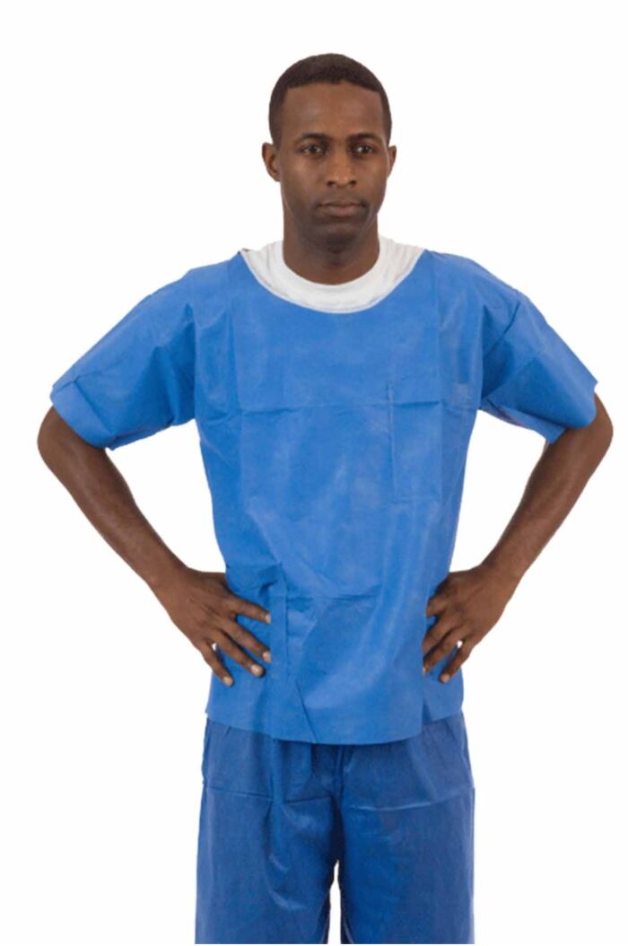 Soft Scrubs™, Denim Blue SMS Soft Scrub Short Sleeve Shirt, Round Hemmed Neck, Left Chest Pocket, Right Front Hip Pocket