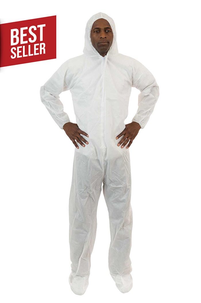 White SMS Coverall with Attached Hood & Boot