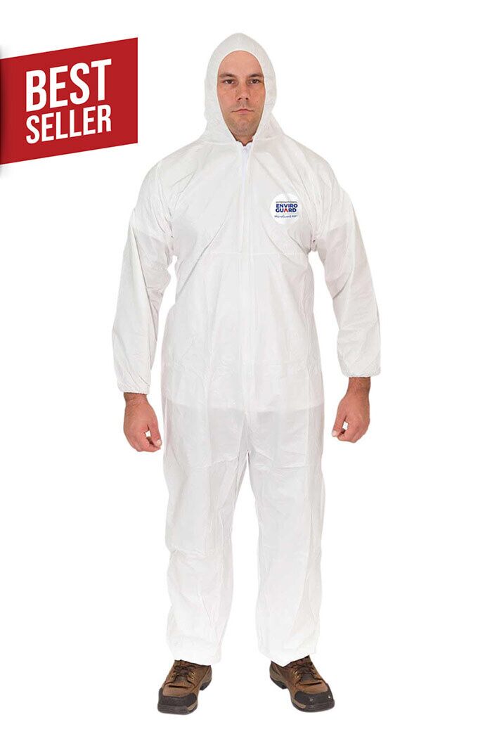 White Medium Enviroguard MicroGuard MP Clothing Coverall Disposable Case of 25 Elastic Wrists and Open Ankle 8012-M