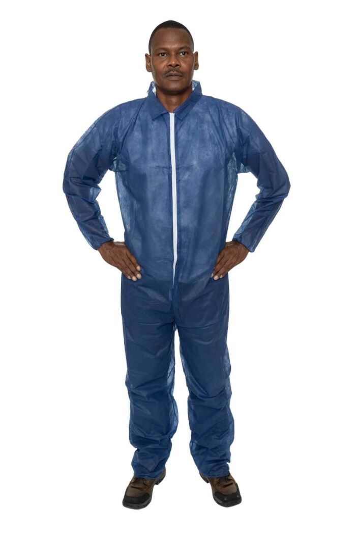 Navy Blue Polypropylene Coverall, Elastic Wrist, Open Ankle