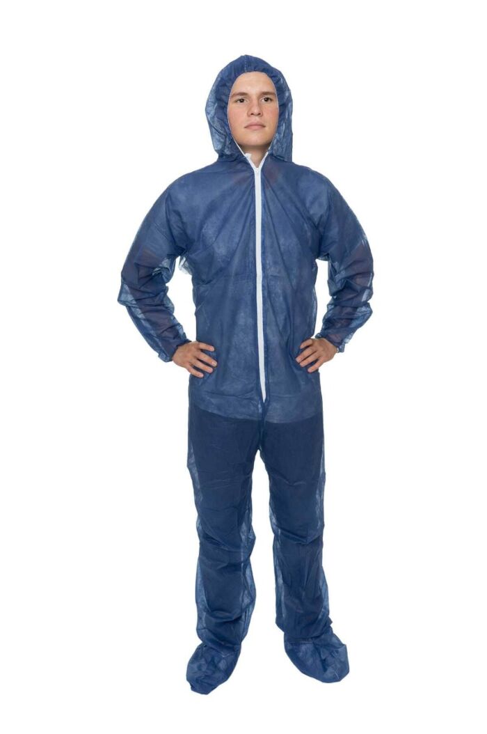Blue Polypropylene Coverall with Hood and Boot