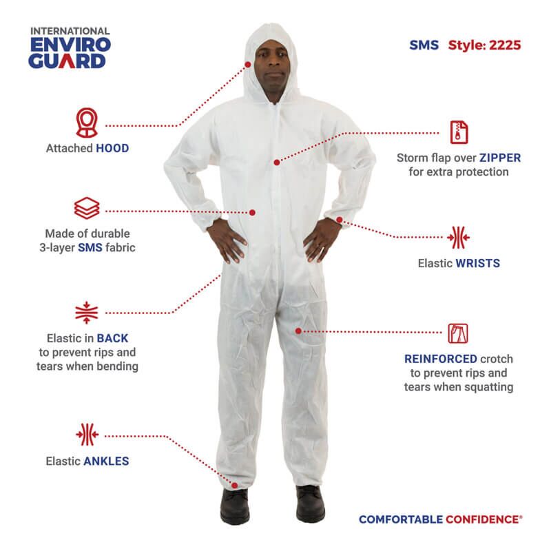 White Medium Enviroguard MicroGuard MP Clothing Coverall Disposable Case of 25 Elastic Wrists and Open Ankle 8012-M
