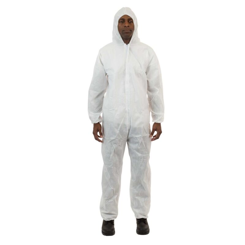 X 3.Safty Overall Suit Disposable Zip Front Elasticated Wrist.ankles.hood Re.use 