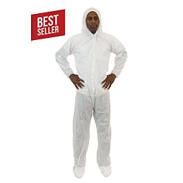 SMS Disposable White Coverall | Hood and Boots | Style 2229